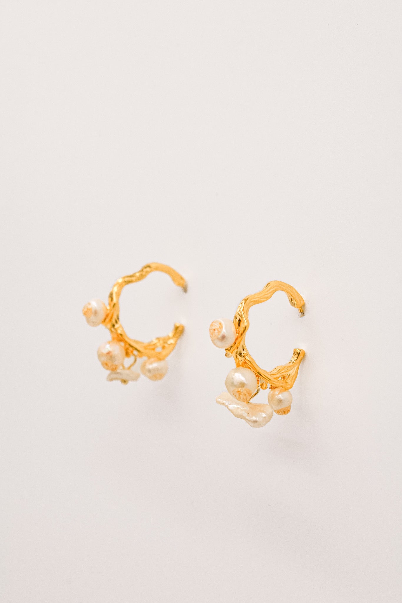 Gold Mini Pearl Floral Hoops Earrings