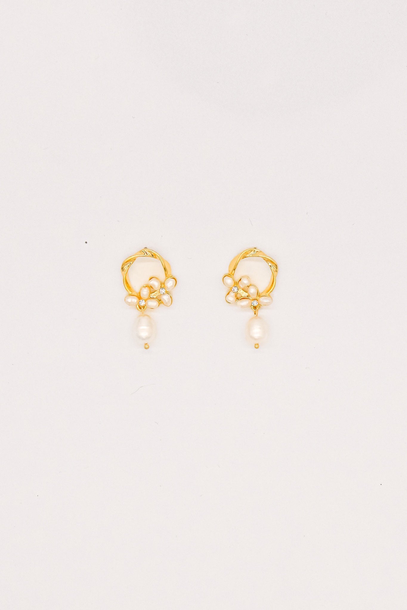 Mini pearl and crystal flower Drop Earrings