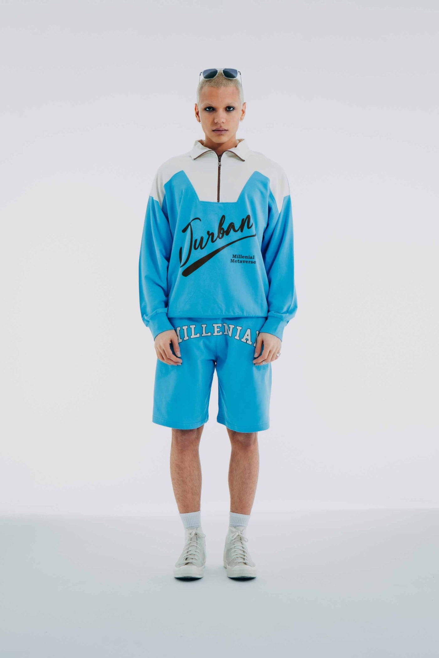 Retro Half Zip Sweatshirt Blue