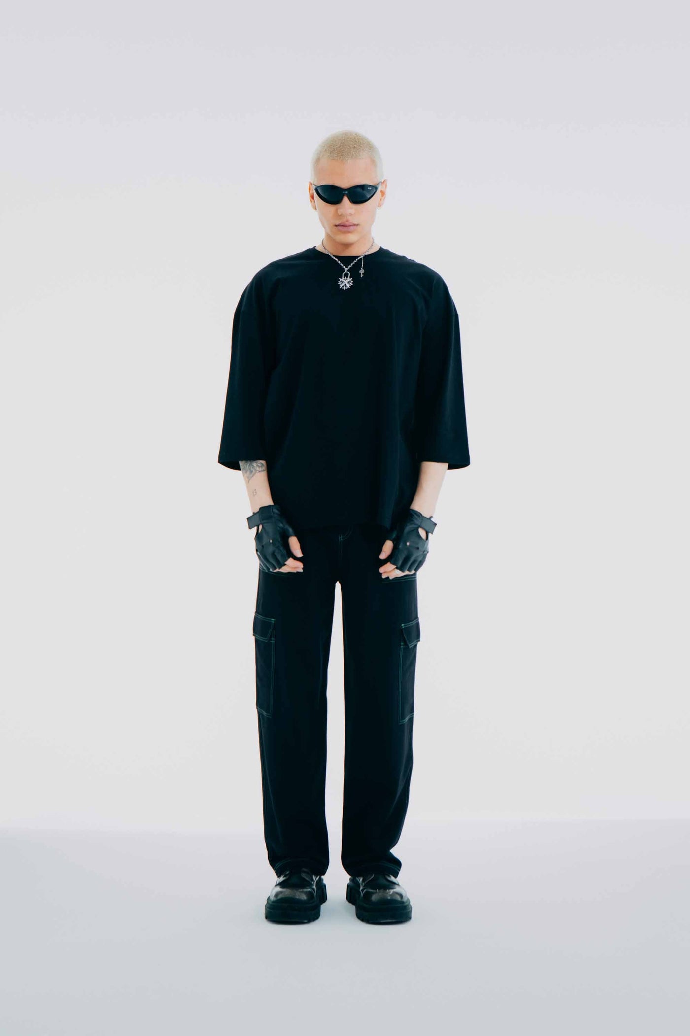 Futuristic Logo Print Oversize Tee Black