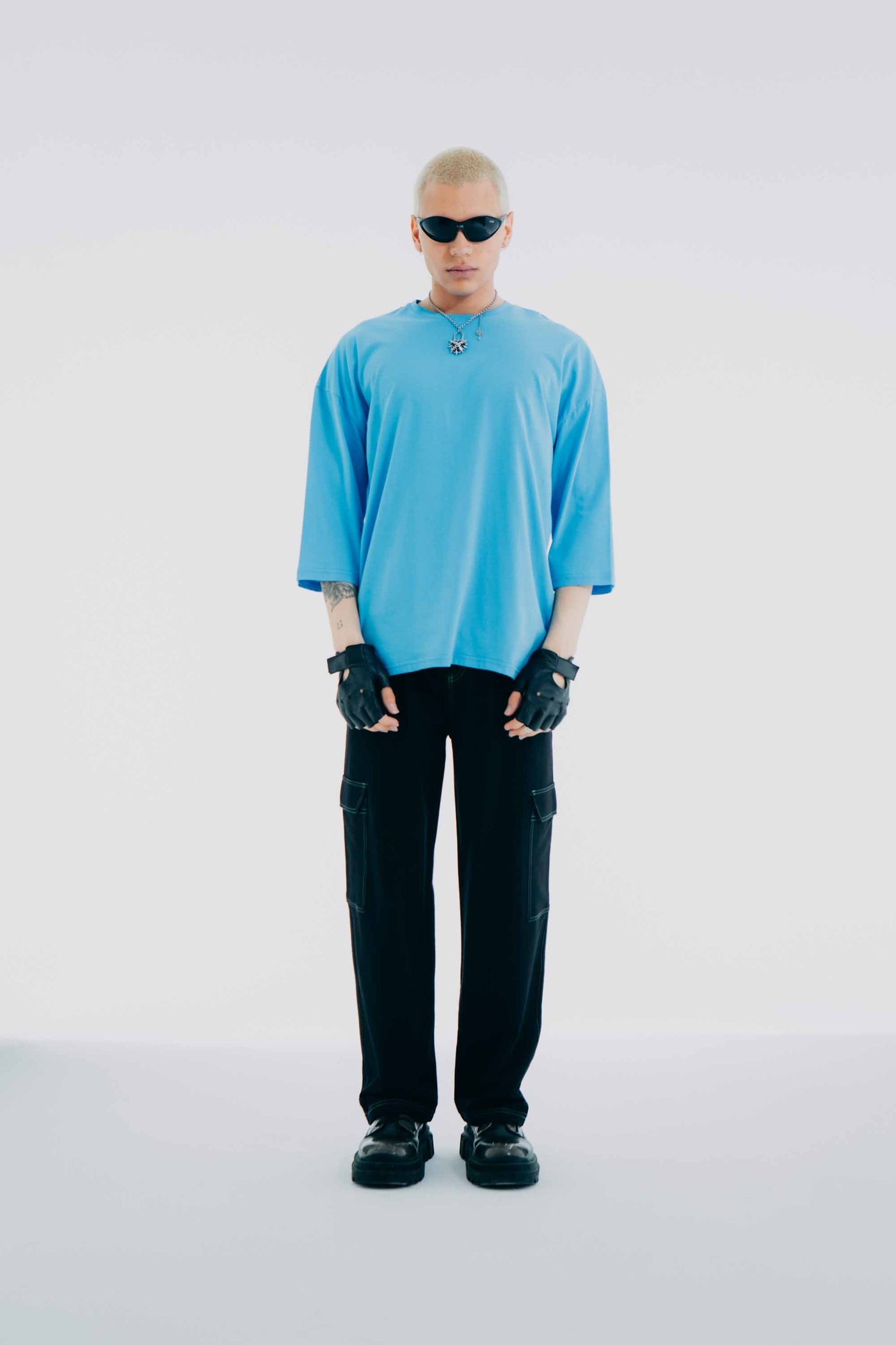 Futuristic Logo Print Oversize Tee Blue