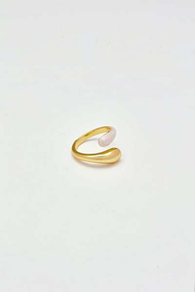 Overlap Round Pink Enamel Gold Ring