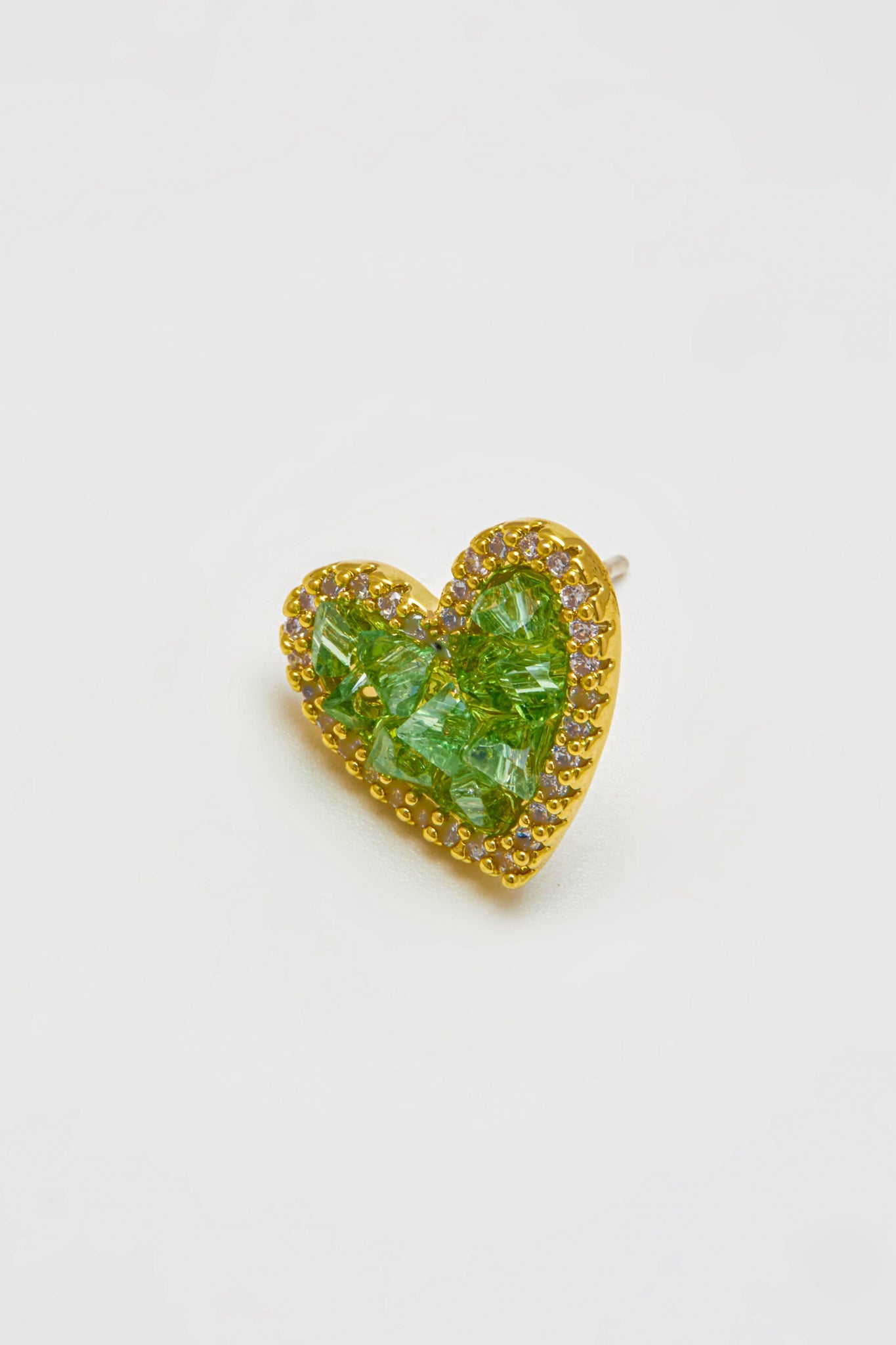 Crystal Heart Stud Earrings - Green