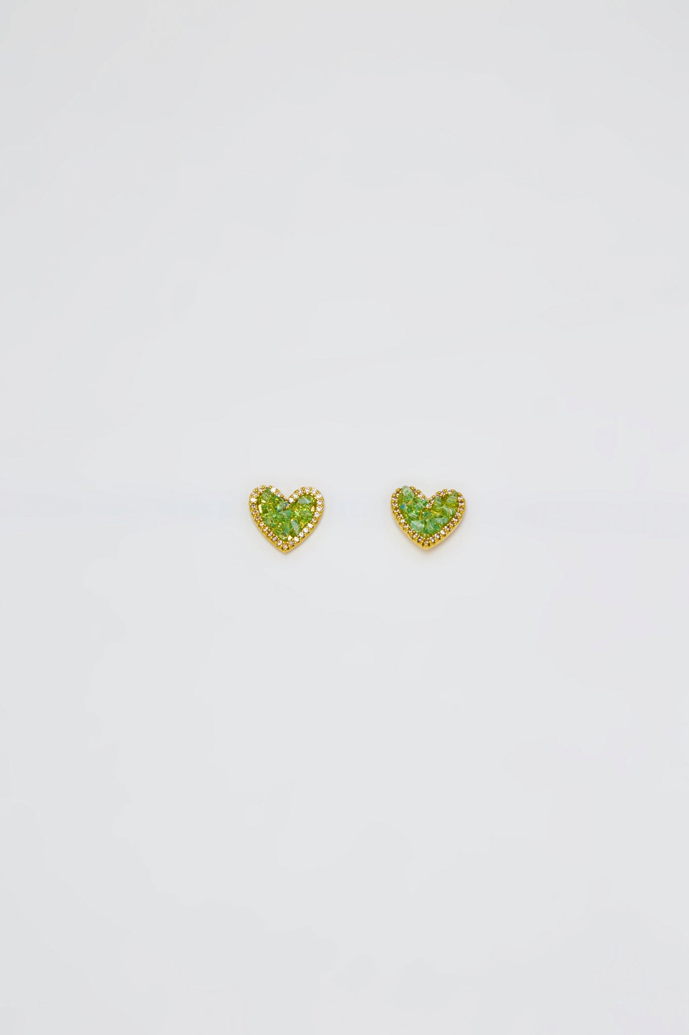 Crystal Heart Stud Earrings - Green