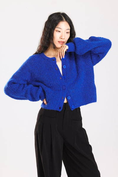 Janet Ribbed Alpaca wool  Knit Cardigan - Royal Blue