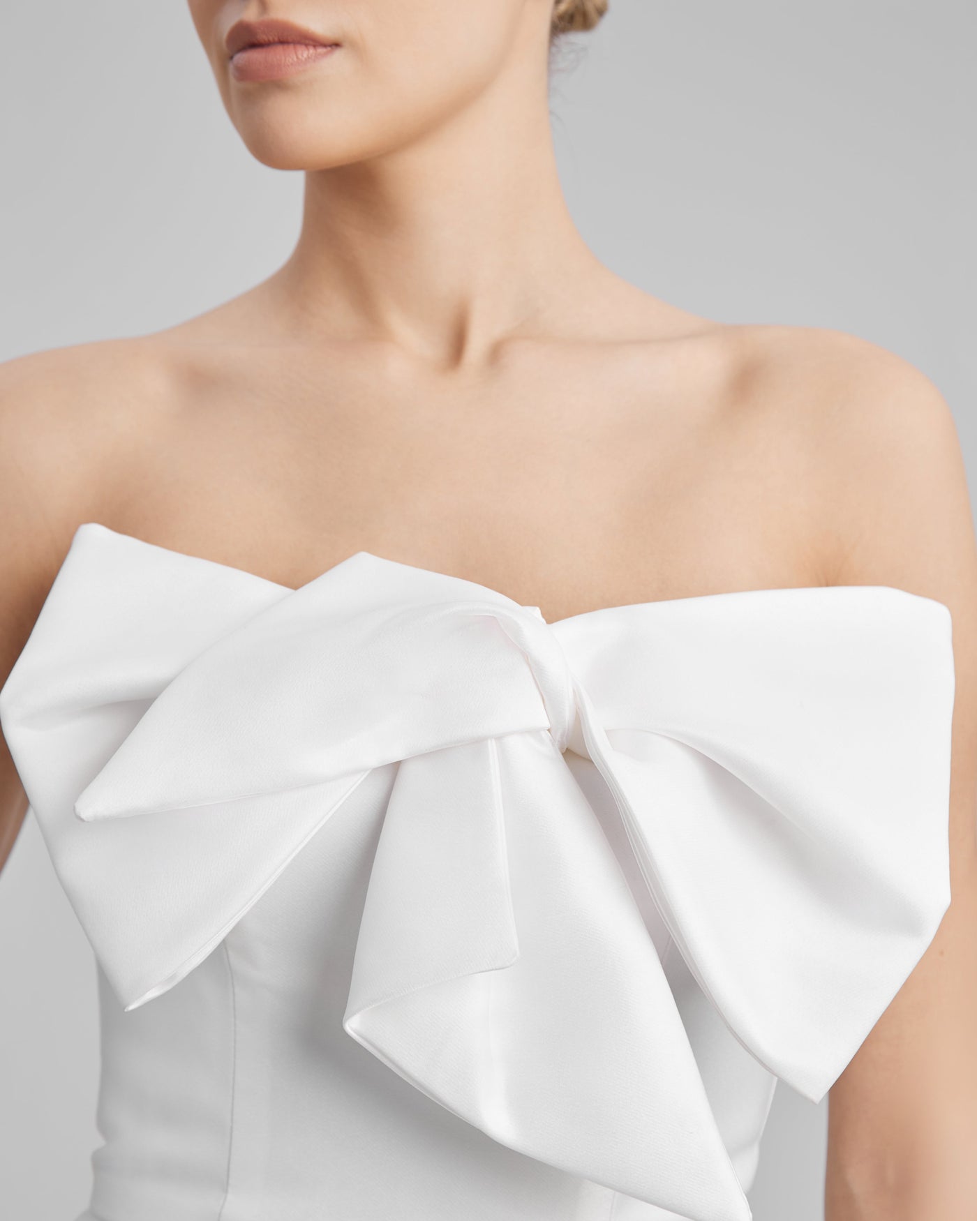 JOY DRESS + SMALL BOW | strapless mini in white