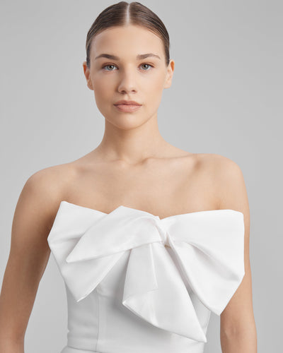 JOY DRESS + SMALL BOW | strapless mini in white