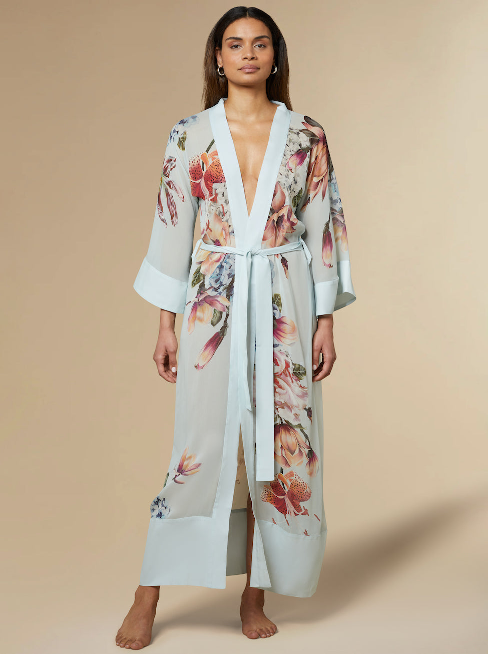 Stella Silk Kimono Robe Sky