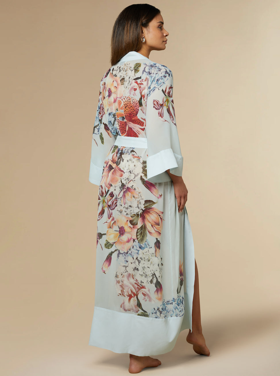 Stella Silk Kimono Robe Sky