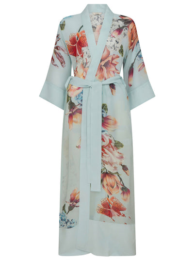 Stella Silk Kimono Robe Sky