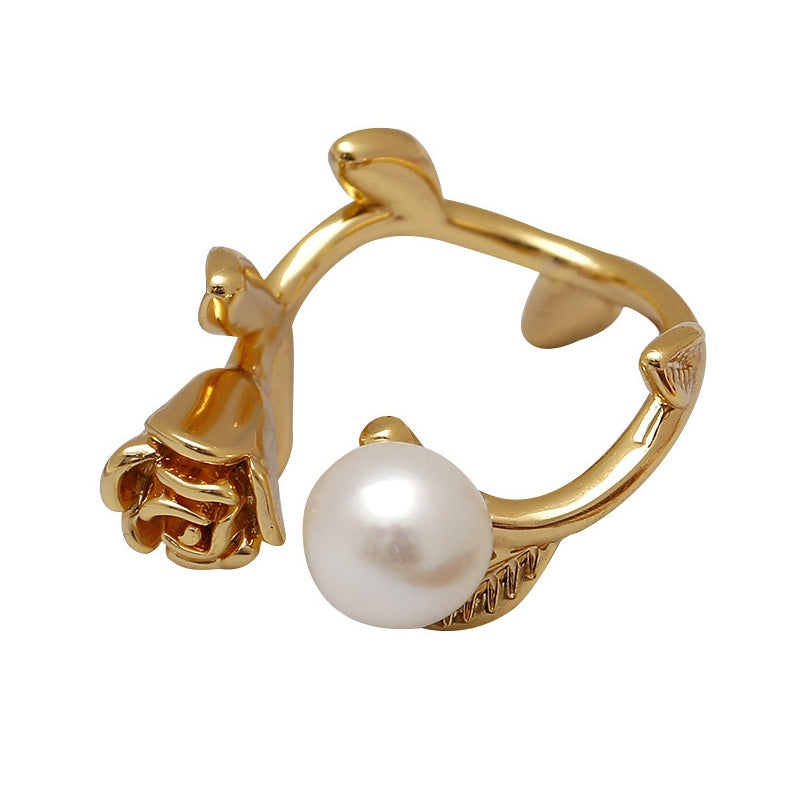 Gold Pearl and Rose Ring