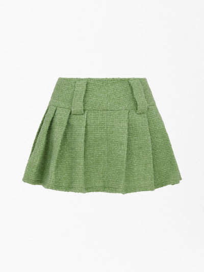 Pleated Bouclé Tweed Mini Skirt in Pistachio Green