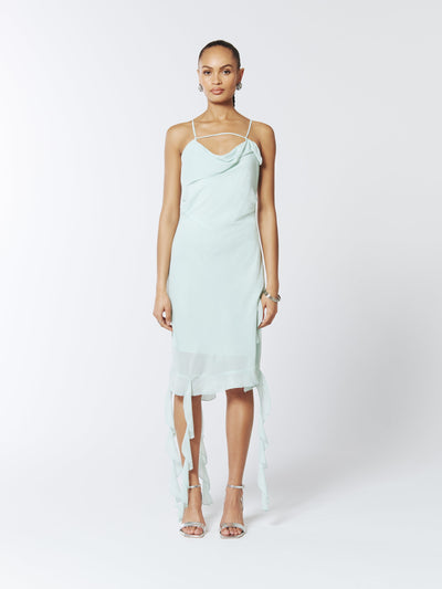 SOUR FIGS Ruffle-Trimmed Slip Dress in Sea Mist Green