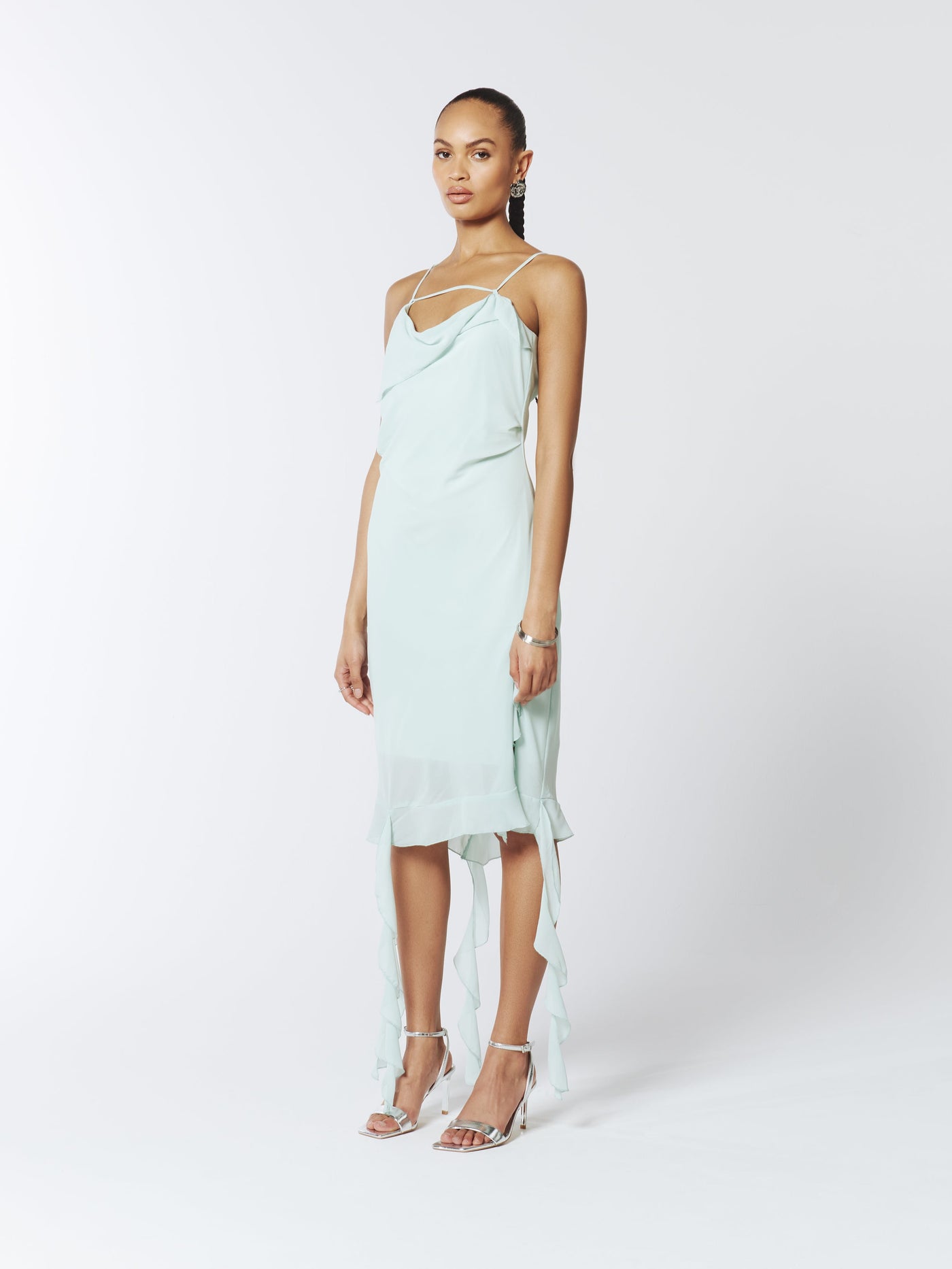 SOUR FIGS Ruffle-Trimmed Slip Dress in Sea Mist Green