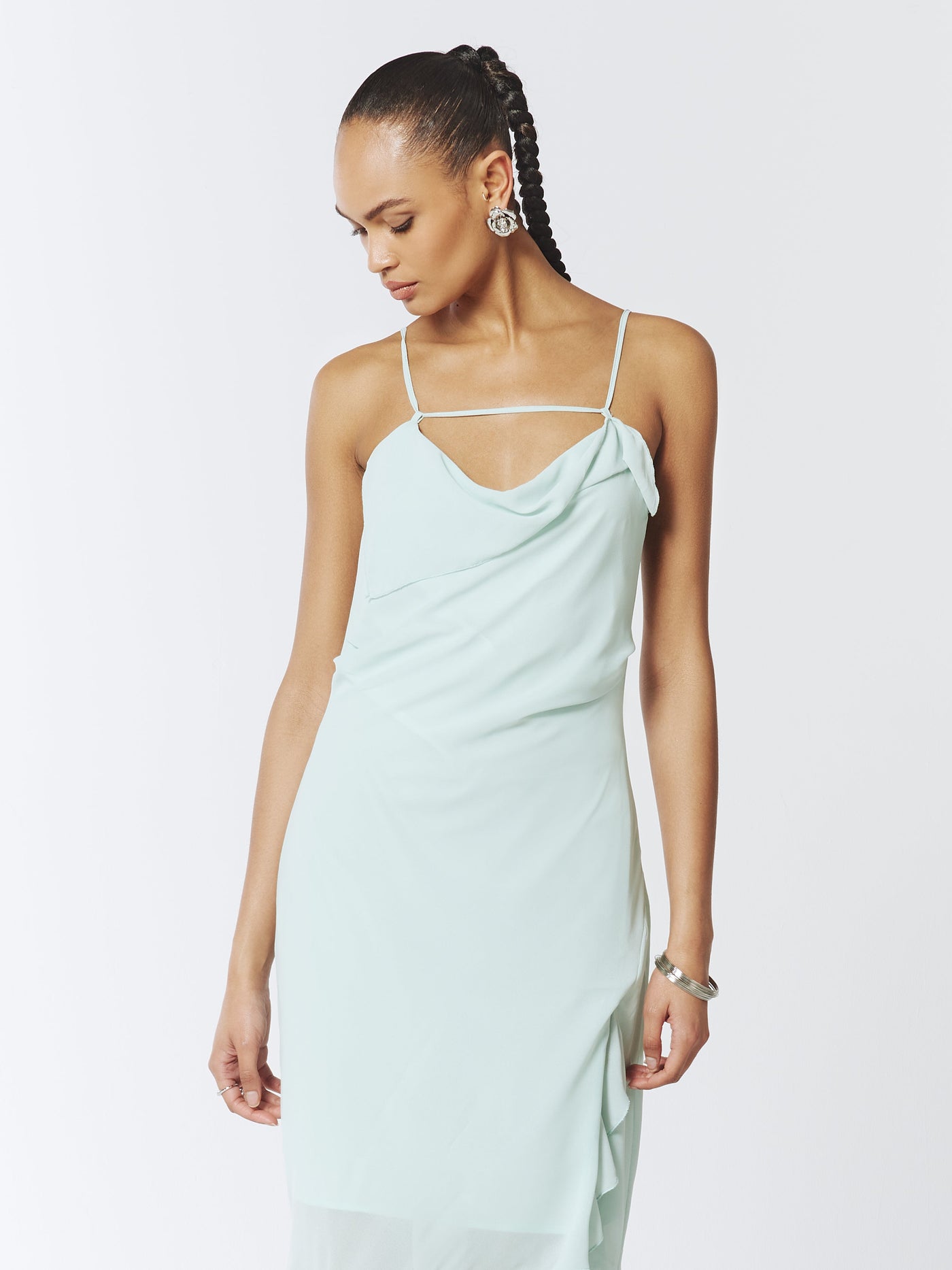 SOUR FIGS Ruffle-Trimmed Slip Dress in Sea Mist Green