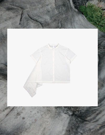 Asymmetric Shirt with Stand Collar