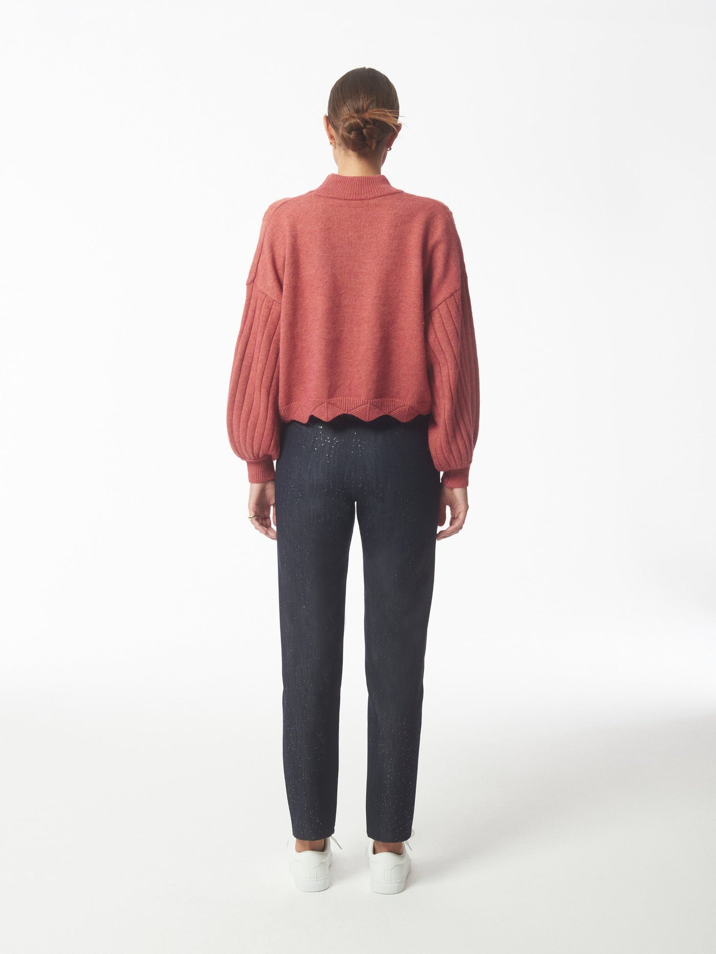 SOUR FIGS Batwing Sleeves Scallop Edge Knit Sweater in Brick Red