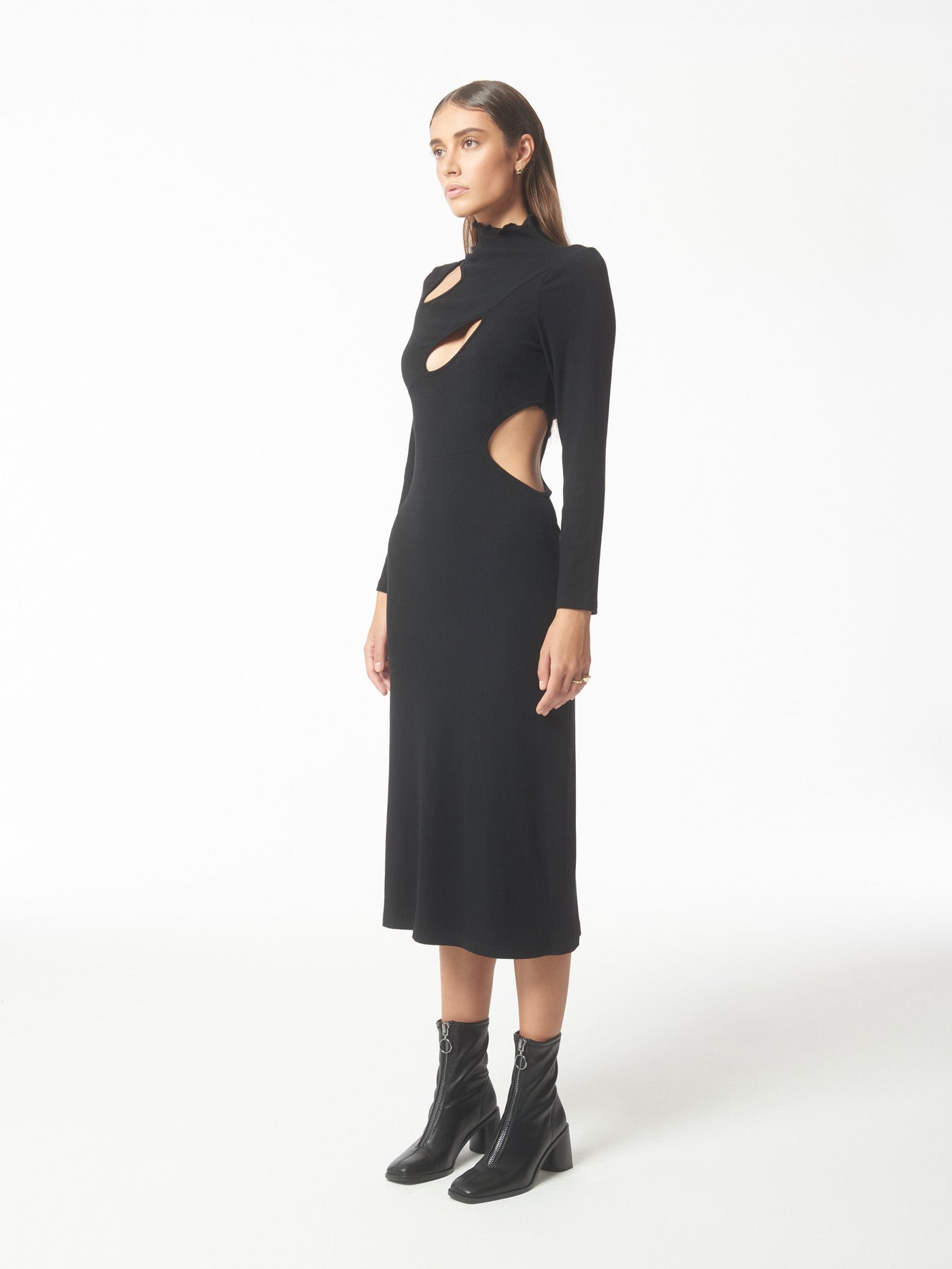 SOUR FIGS Black Cutout Stretch Knit Midi Dress