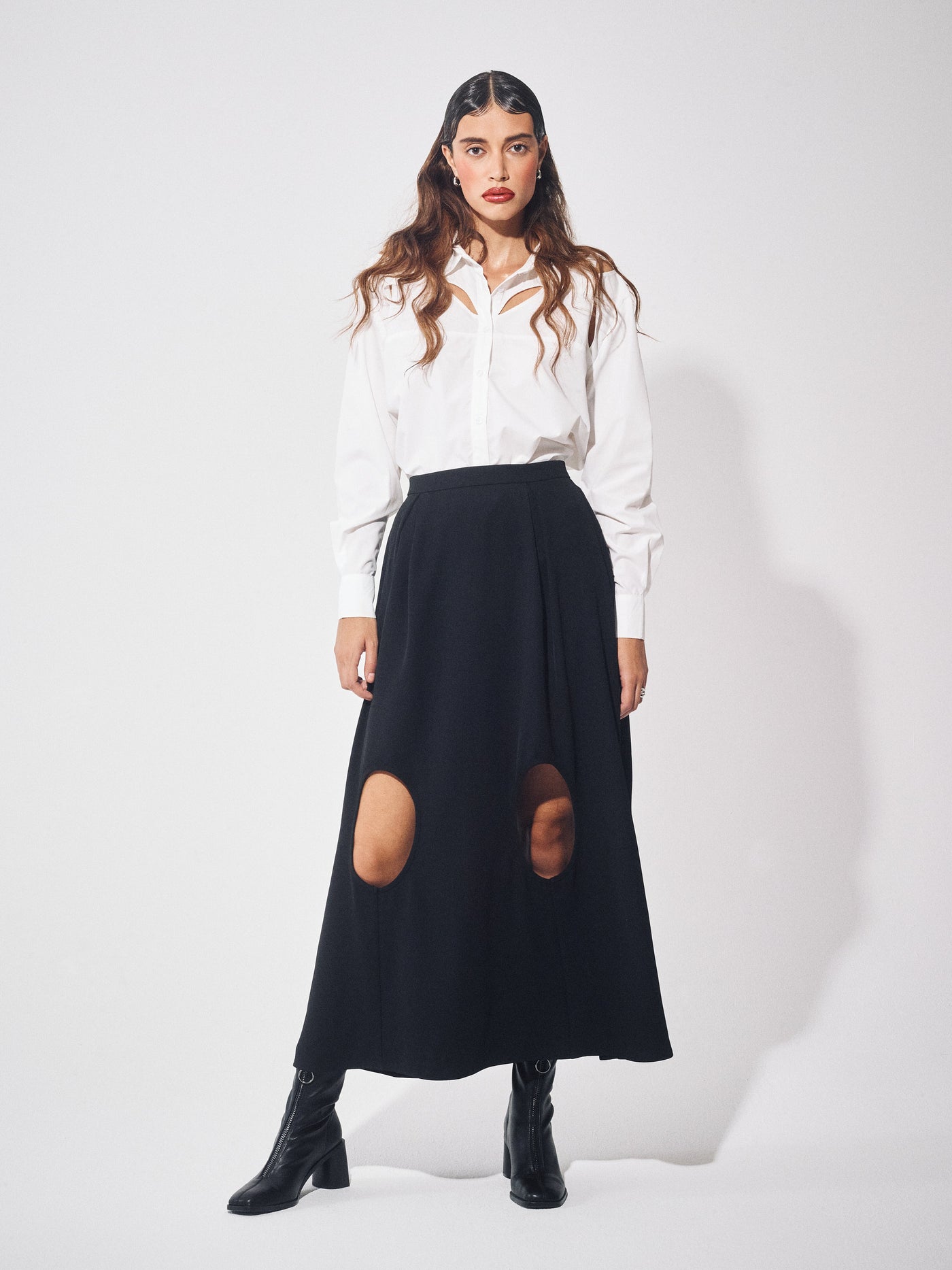 SOUR FIGS Flare Cut-Out Skirt in Black