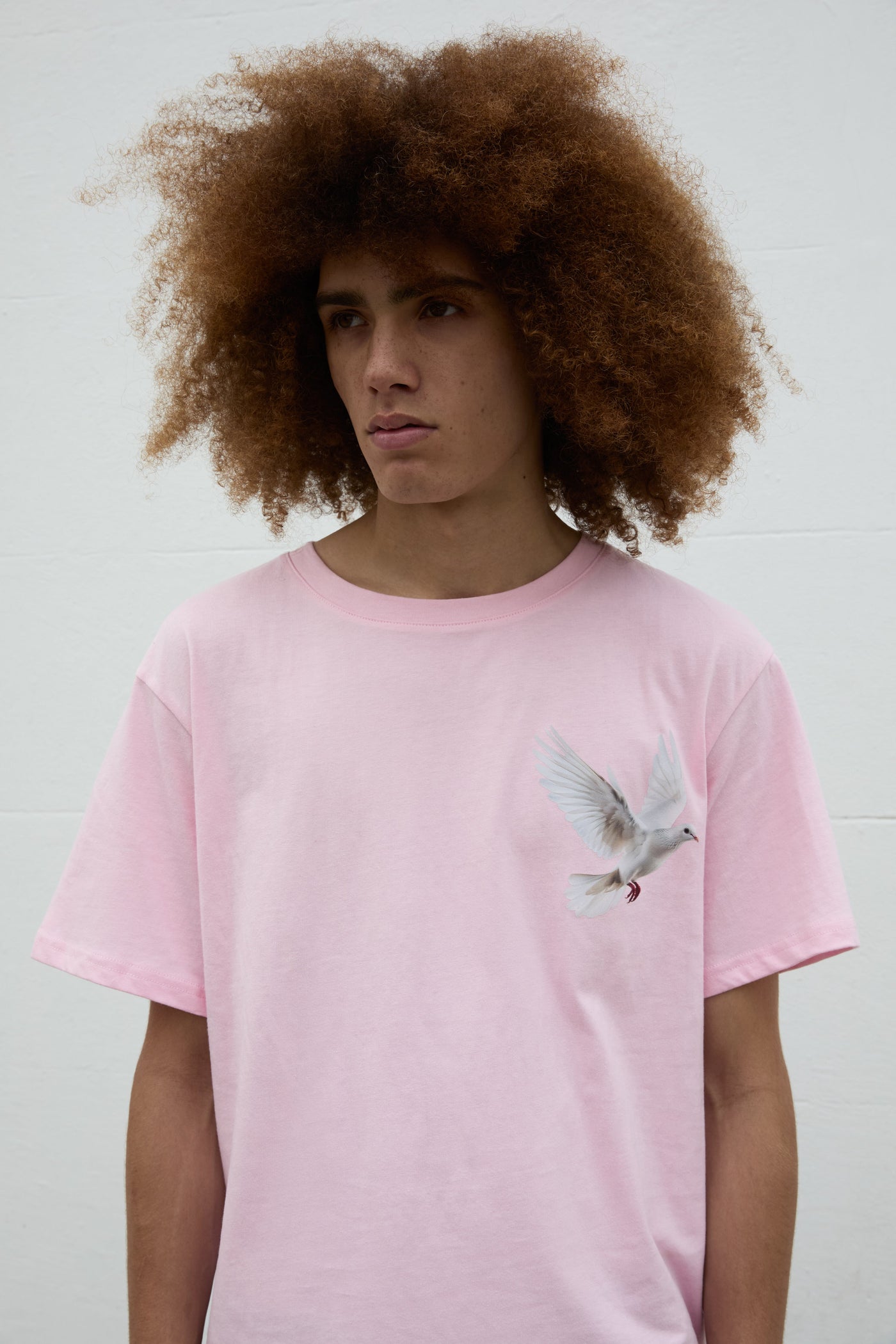 SOUR FIGS Flying Dove Print Unisex T-Shirt in Pink