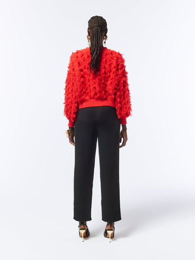 SOUR FIGS Fringed Checkerboard Cardigan in Lust Red