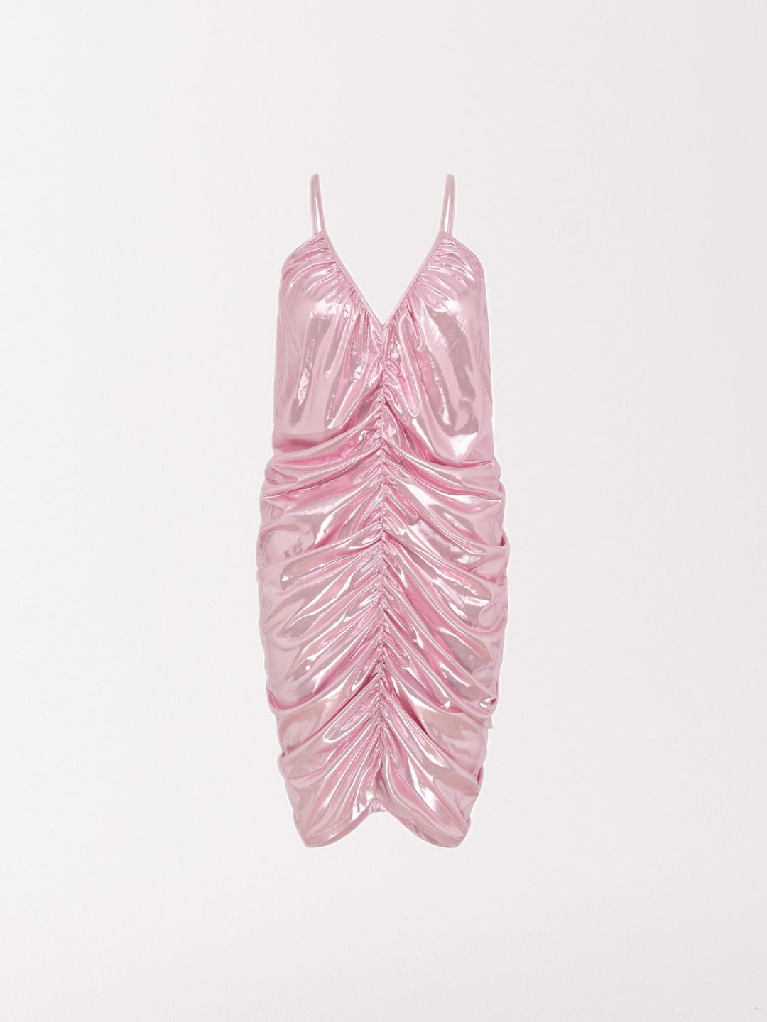 Metallic Ruched Mini Dress in Pink