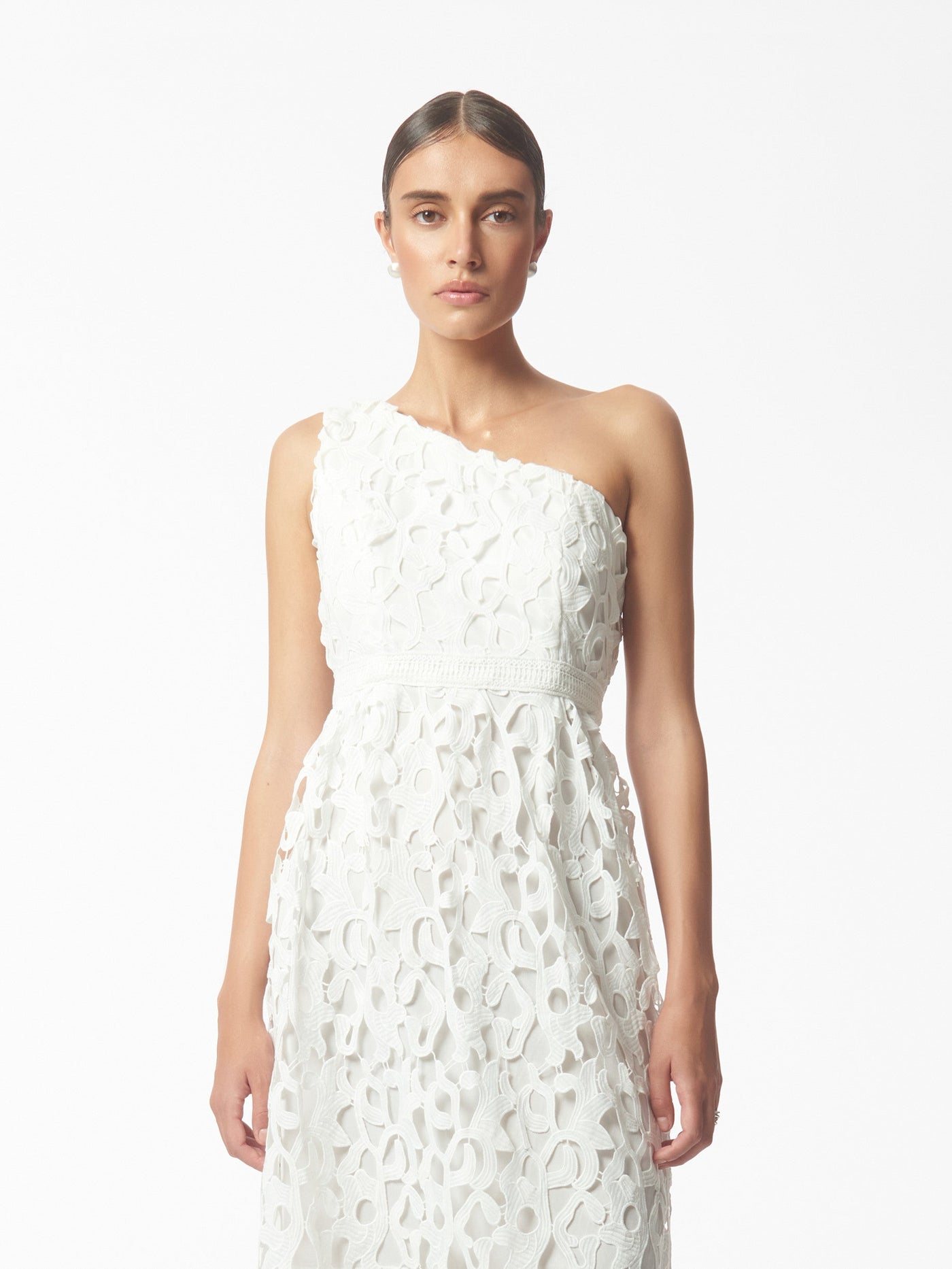 One Shoulder Lace Dress in White