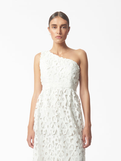 One Shoulder Lace Dress in White