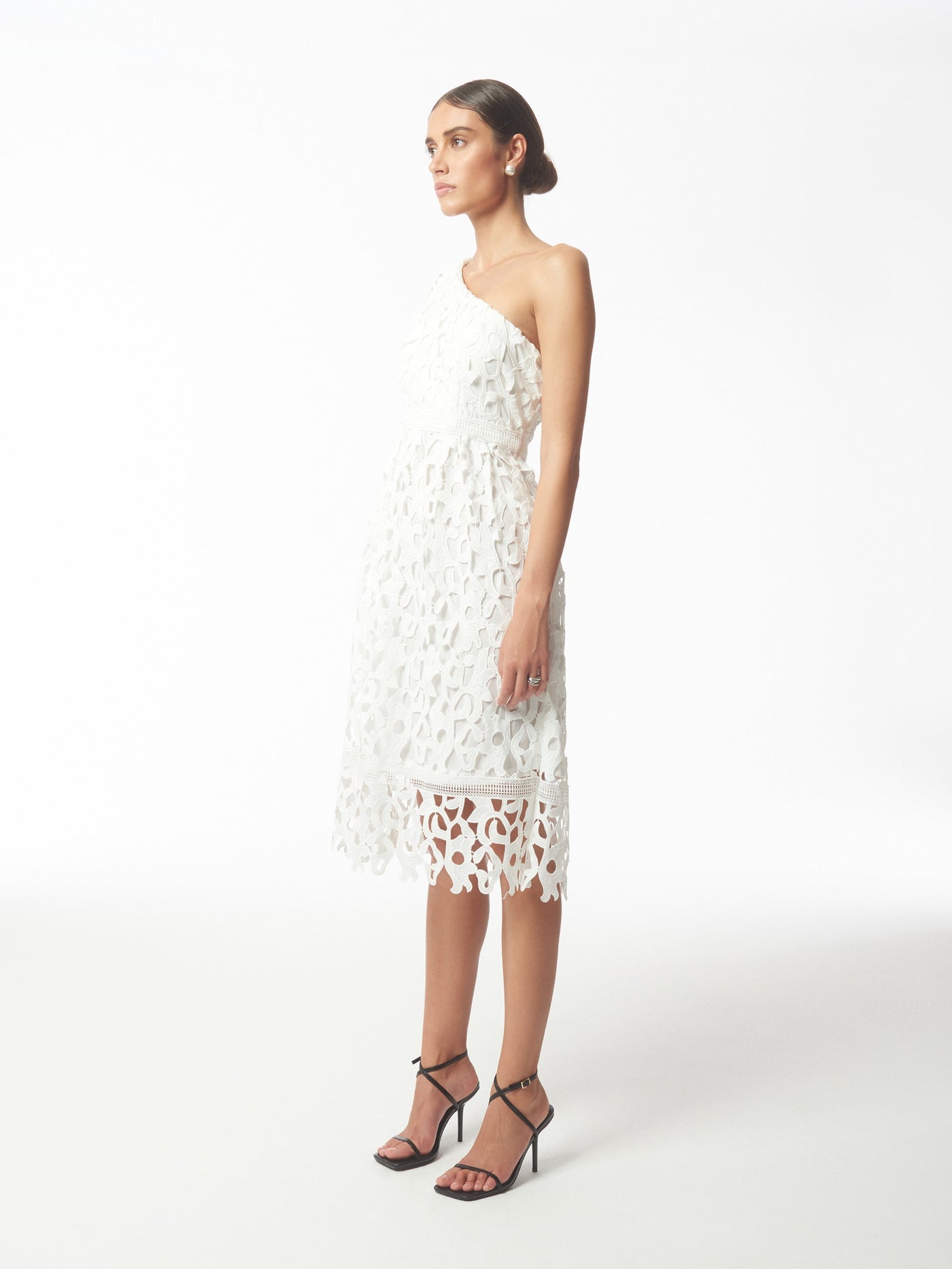 One Shoulder Lace Dress in White