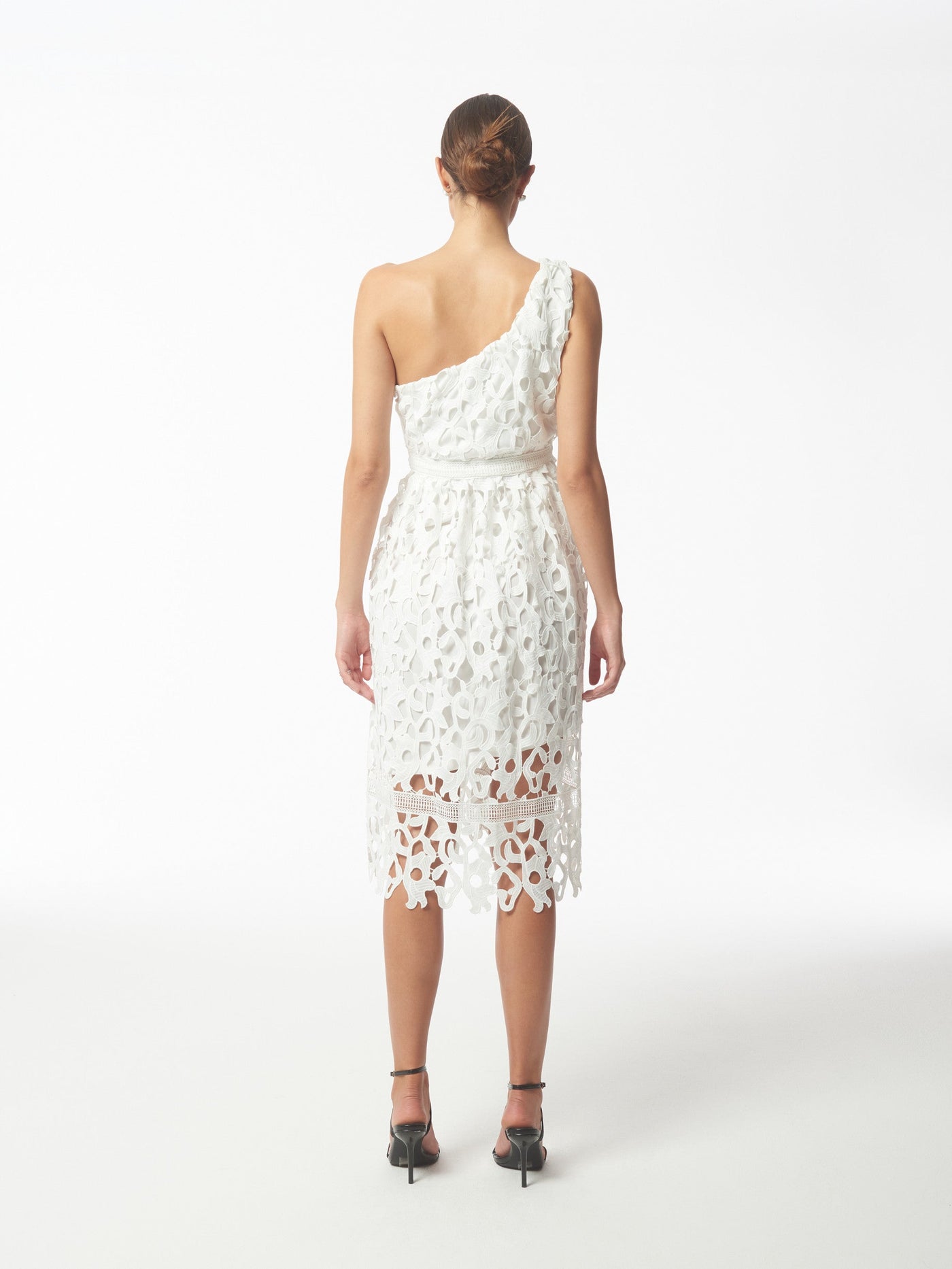 One Shoulder Lace Dress in White