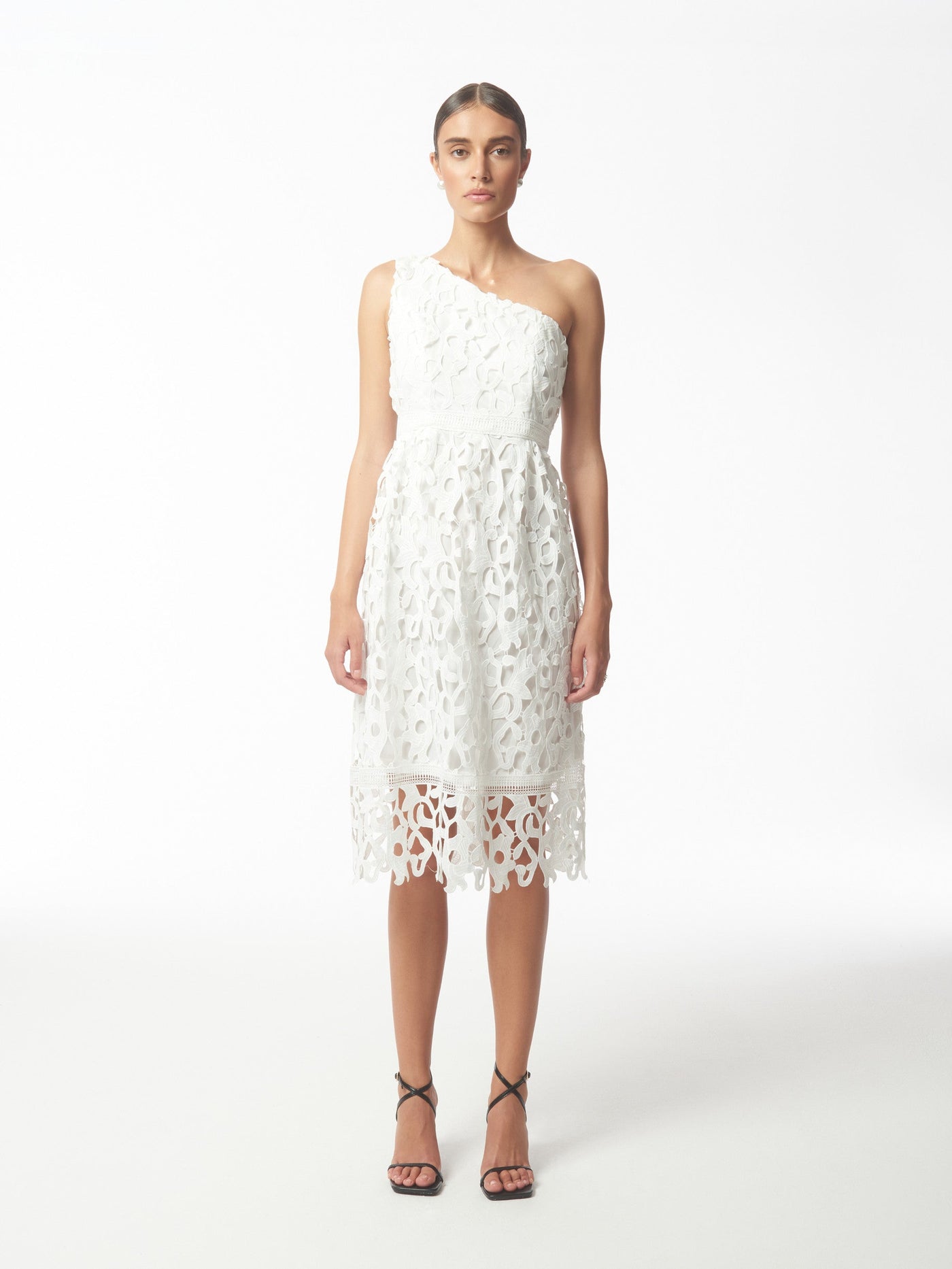 One Shoulder Lace Dress in White