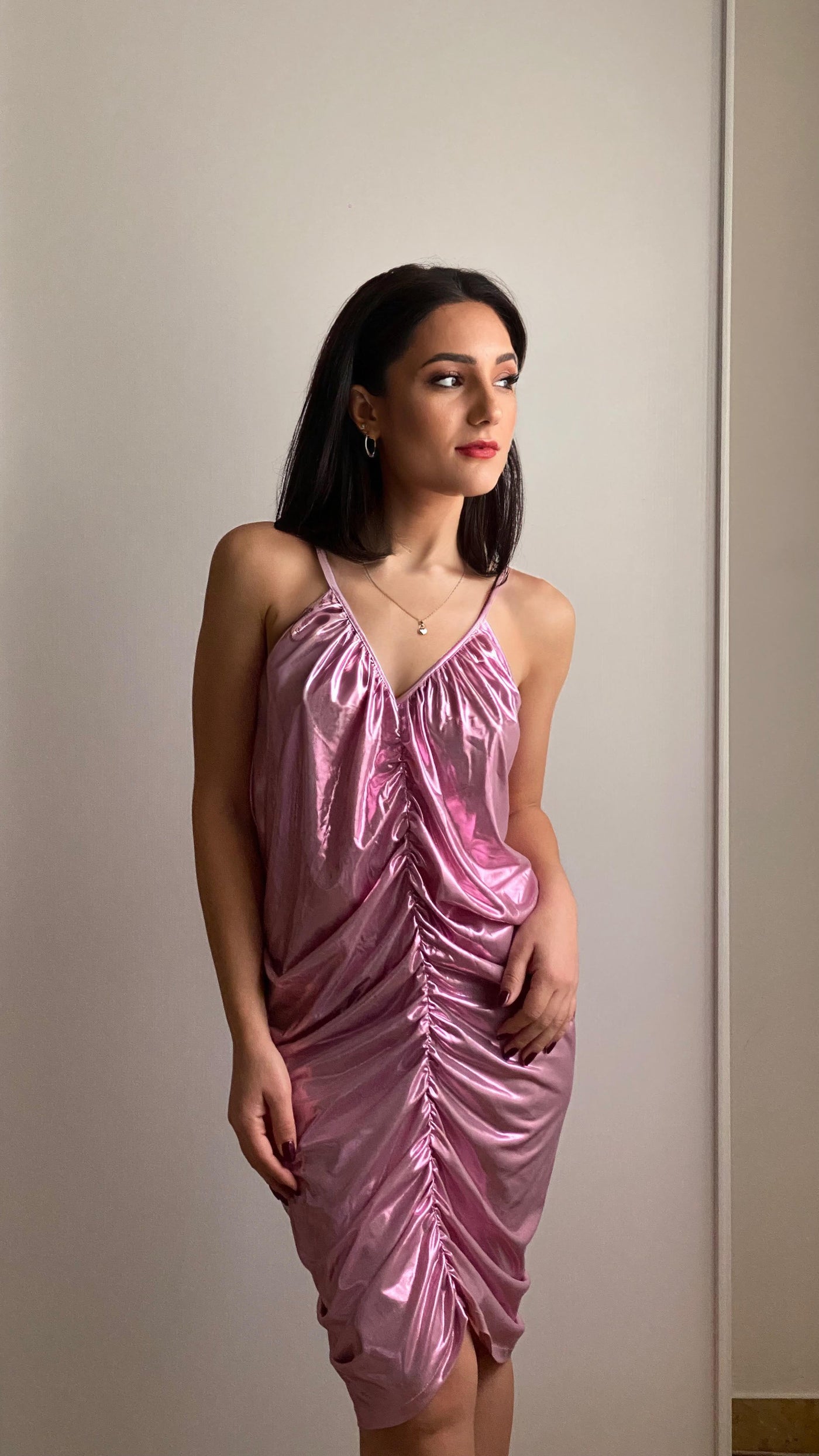 SOUR FIGS Pink Metallic Mini Dress worn by Italian Fashion Influencer 