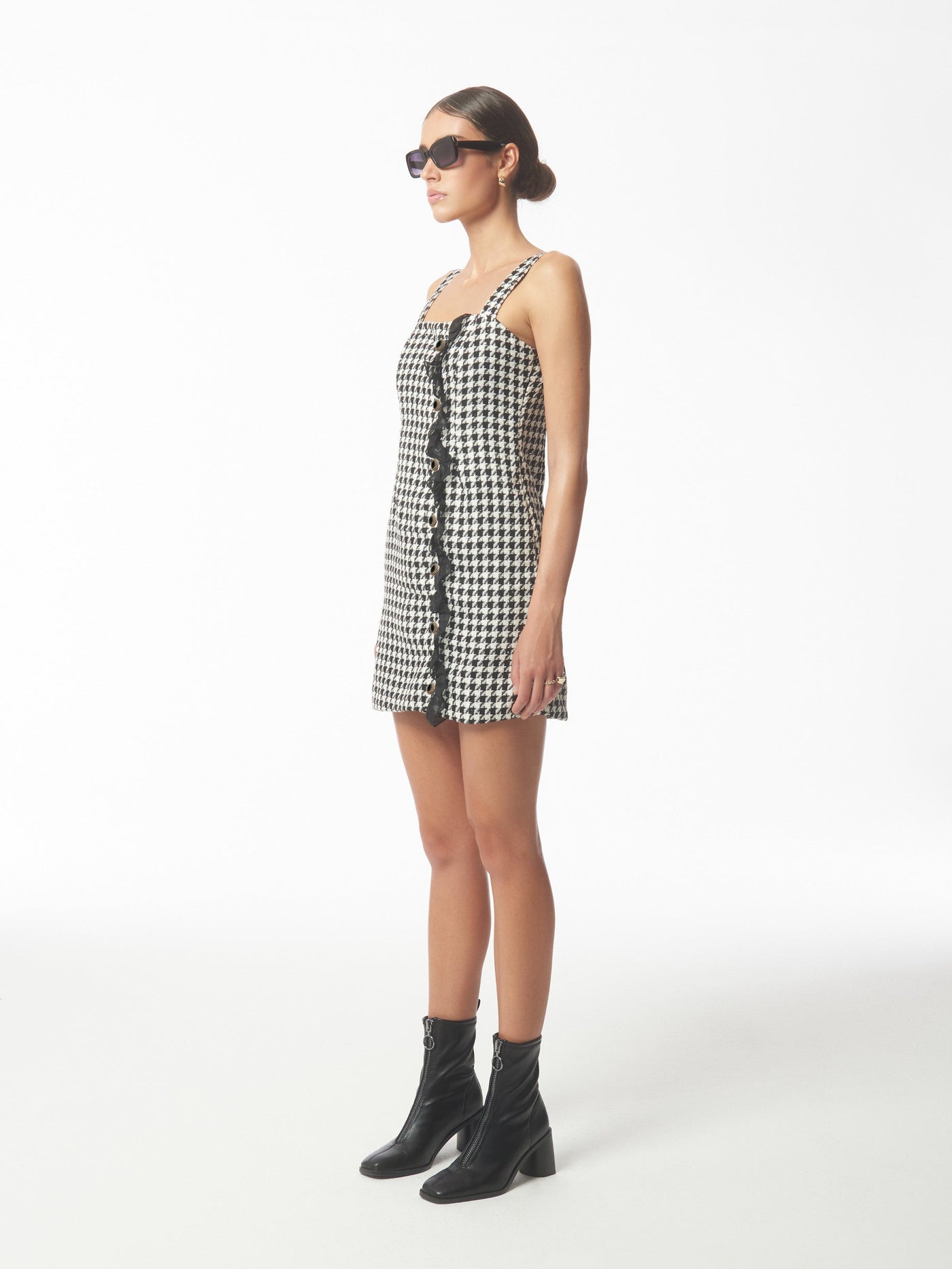 SOUR FIGS Ruffled Houndstooth Mini Dress