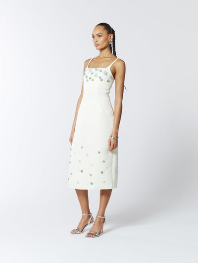 SOUR FIGS Floral Embellished Midi Dress in Green Almond