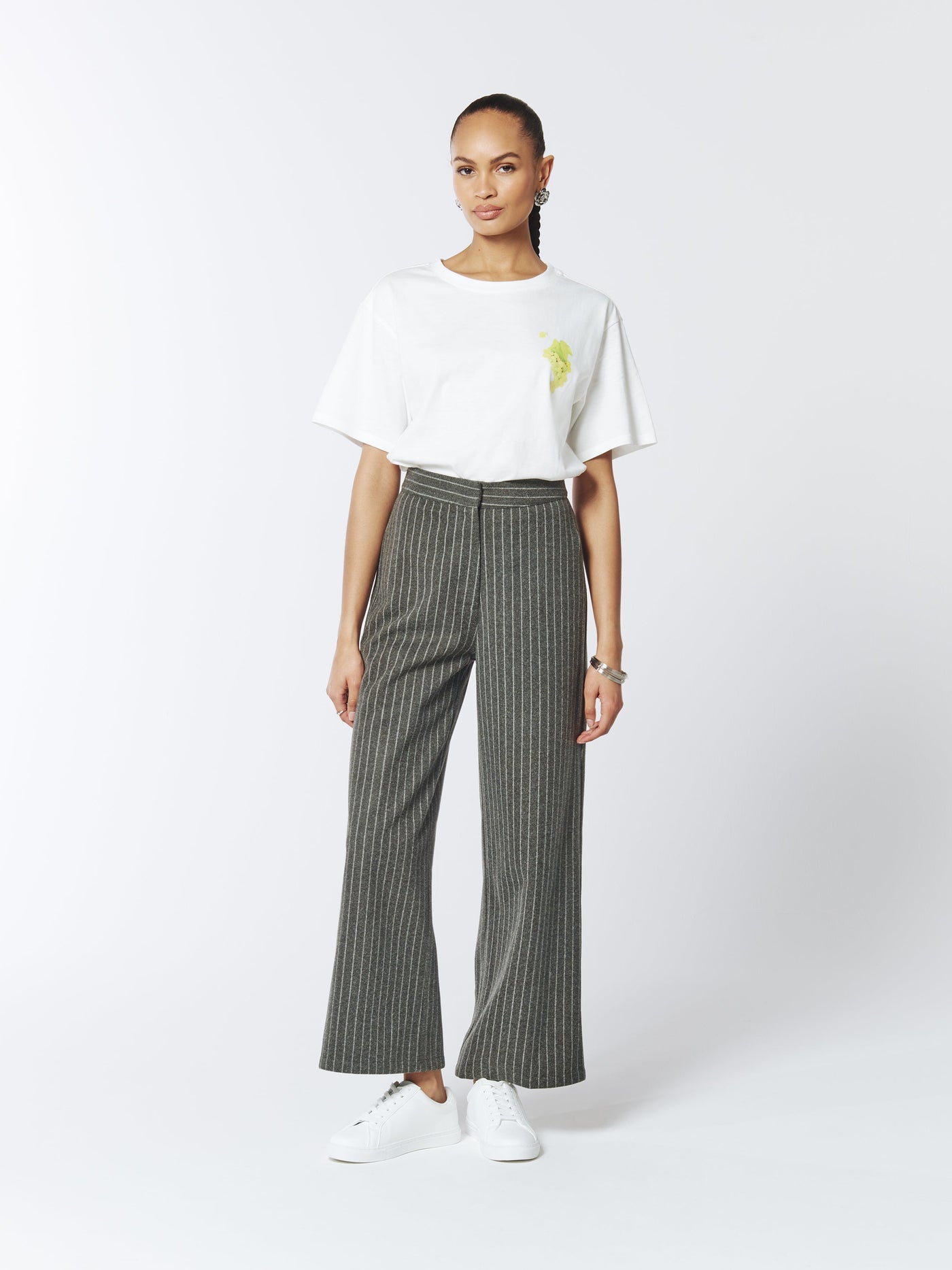 SOUR FIGS Pinstriped Wide-leg Trousers in Grey