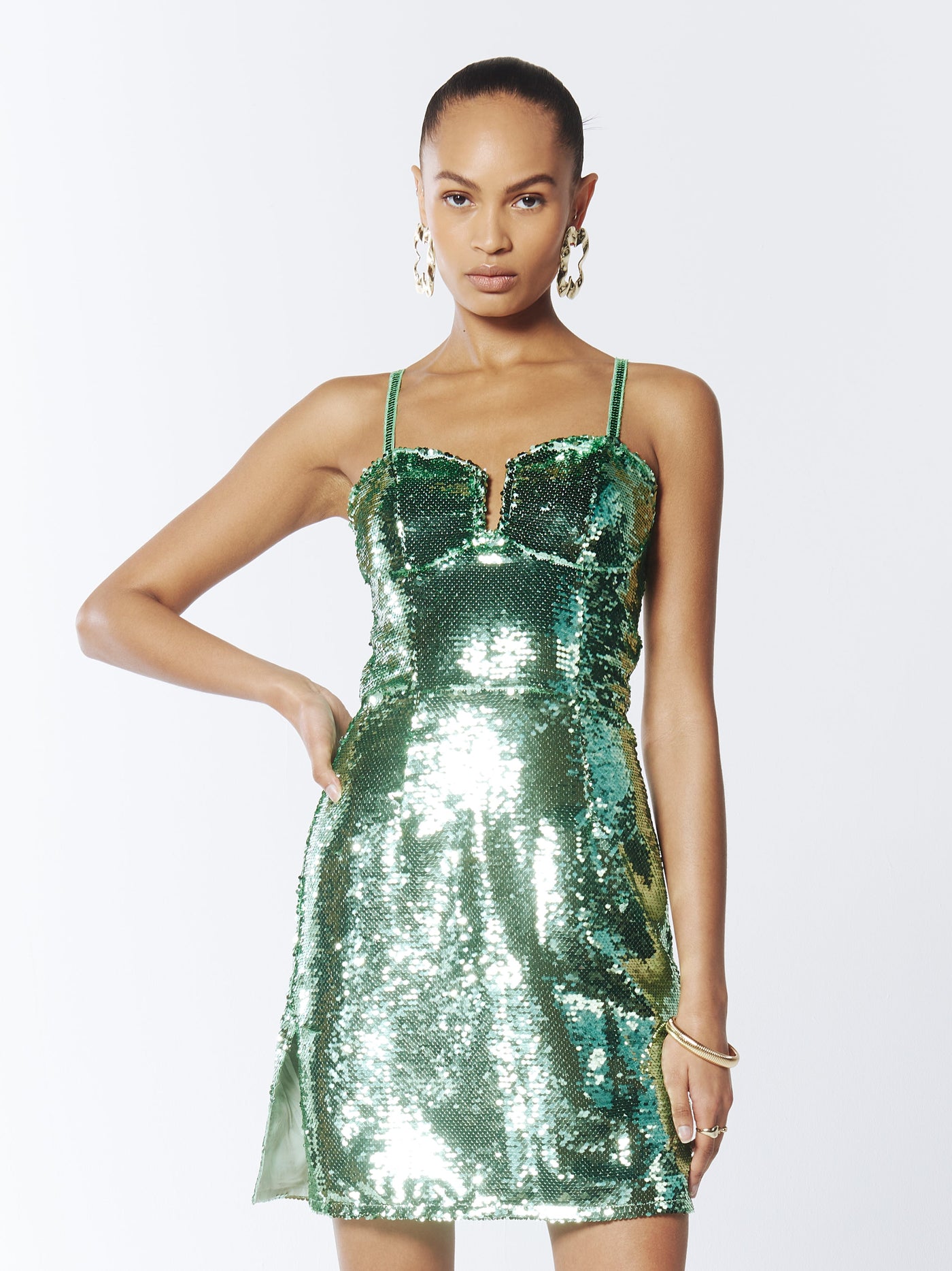 SOUR FIGS Sequined Mini Dress in Green Spring Rain