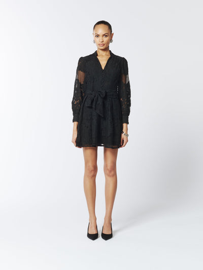 SOUR FIGS Sheer Lace Long Sleeve Mini Dress in Black 