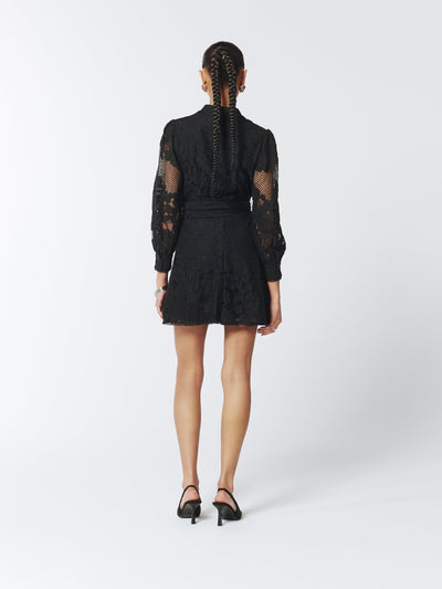 SOUR FIGS Sheer Lace Long Sleeve Mini Dress in Black 