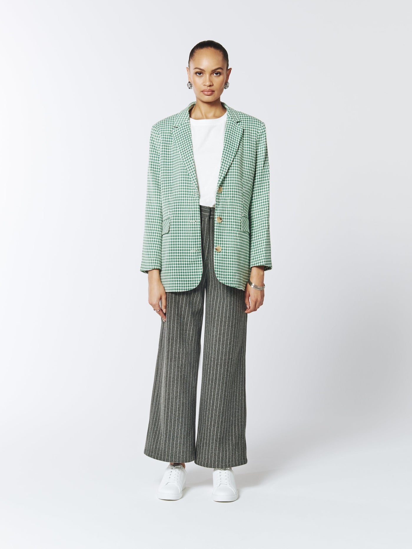 SOUR FIGS Single-breasted Checked Blazer in Cactus Green