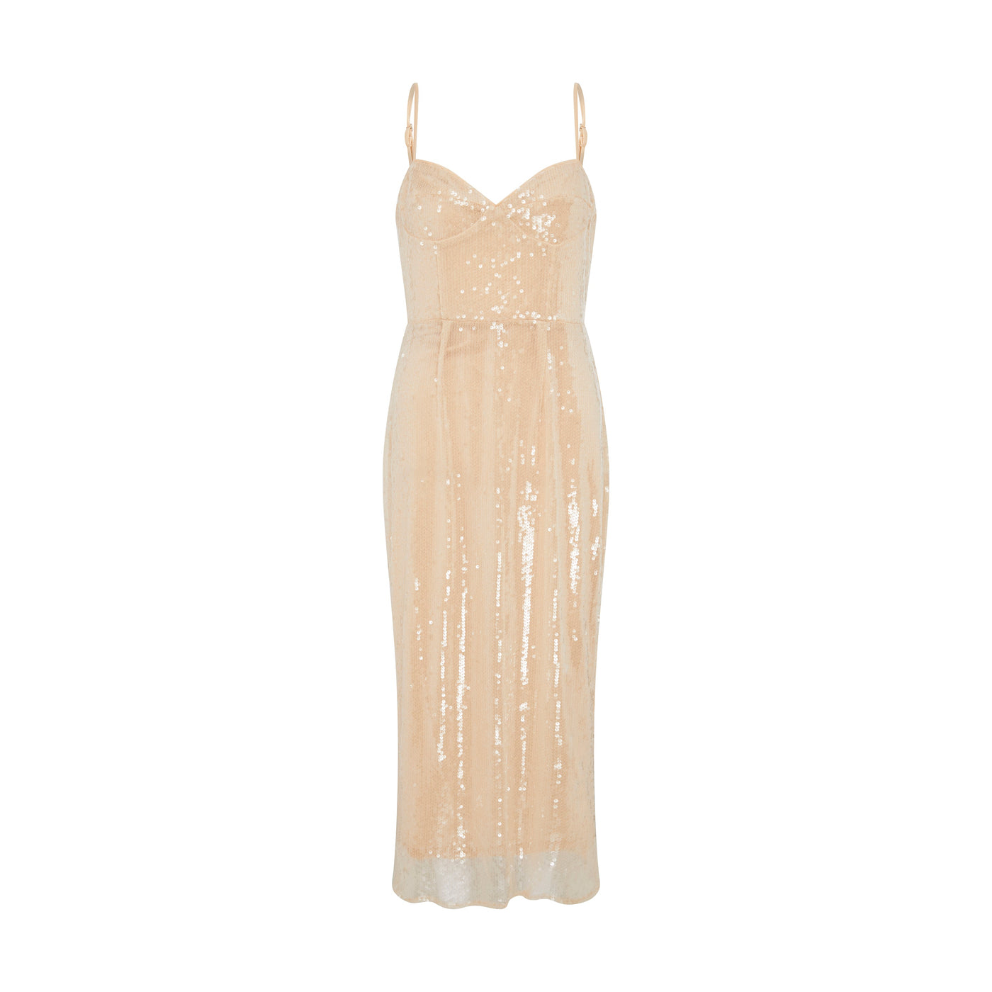 SOUR FIGS Sequined Tulle Corset Midi Dress in Beige