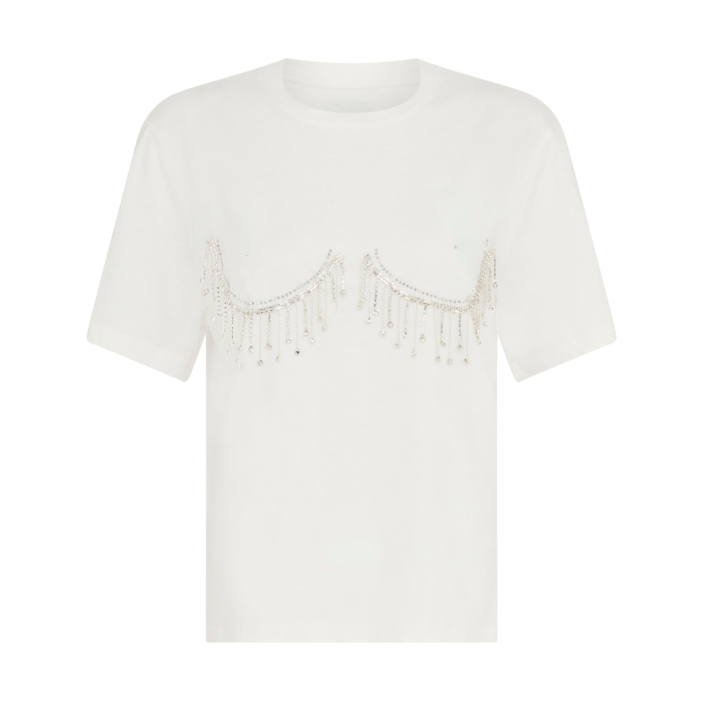 SOUR FIGS Crystal Fringed T-shirt in White crystal bustier top