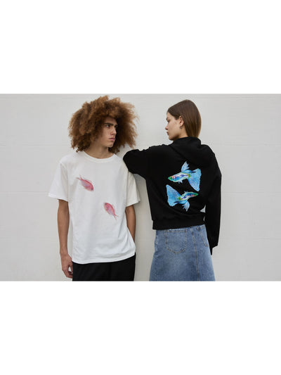 Pink Maomao Fish Duo Print Unisex T-Shirt in White