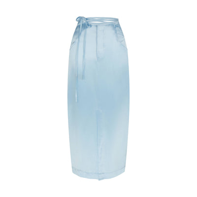 Satin Midi Skirt in Baby Blue