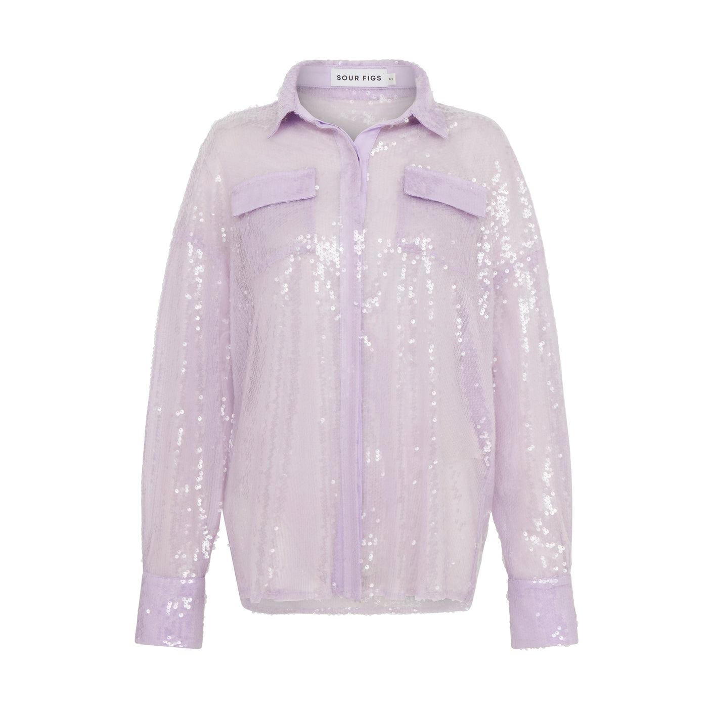 SOUR FIGS Sequined Sheer Shirt in Wisteria Purple