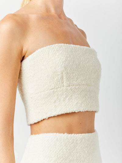 Boucle Strapless Top, White, Close Up Detail