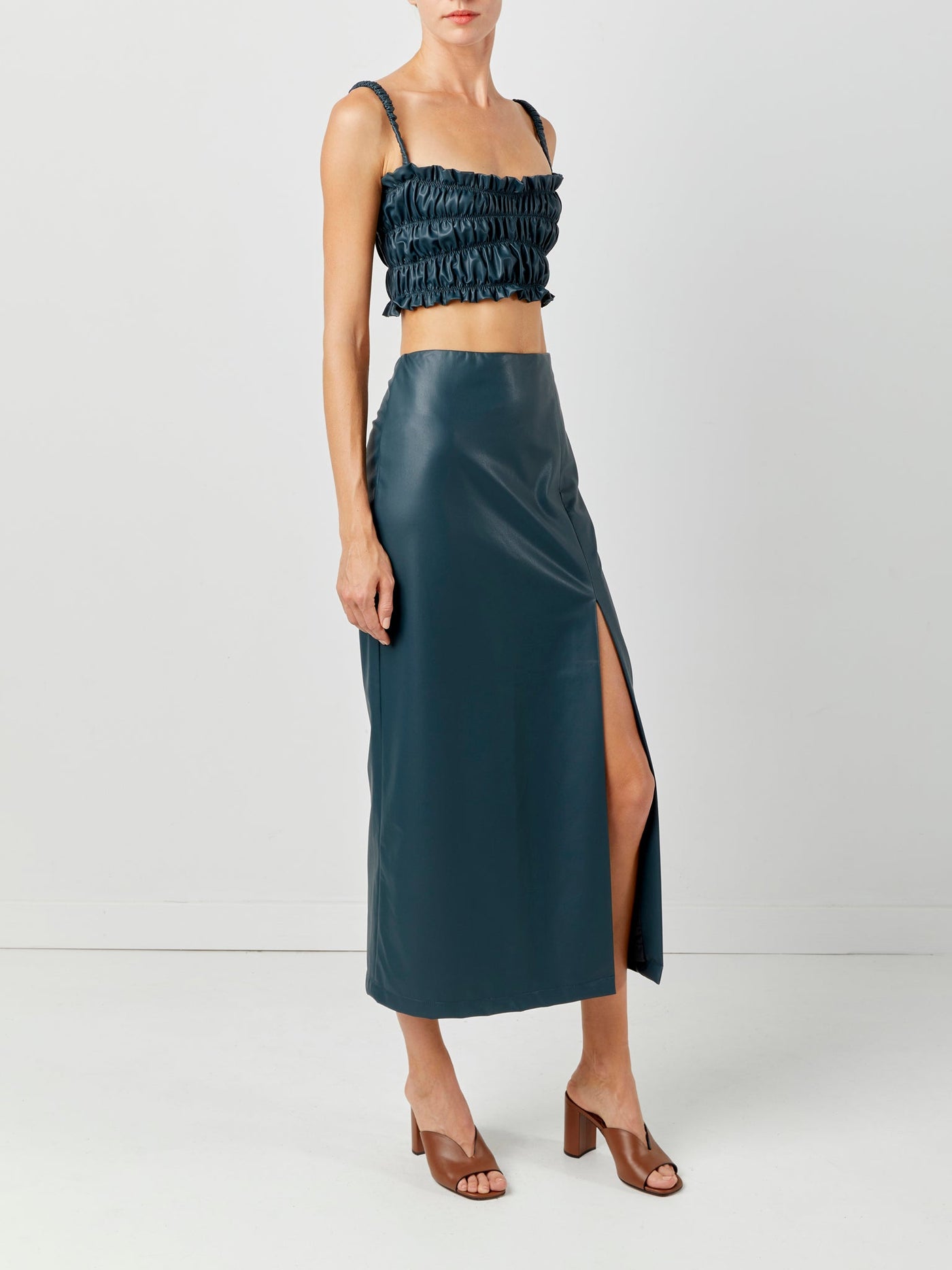 Side Slit Leather Skirt Blue Right Side