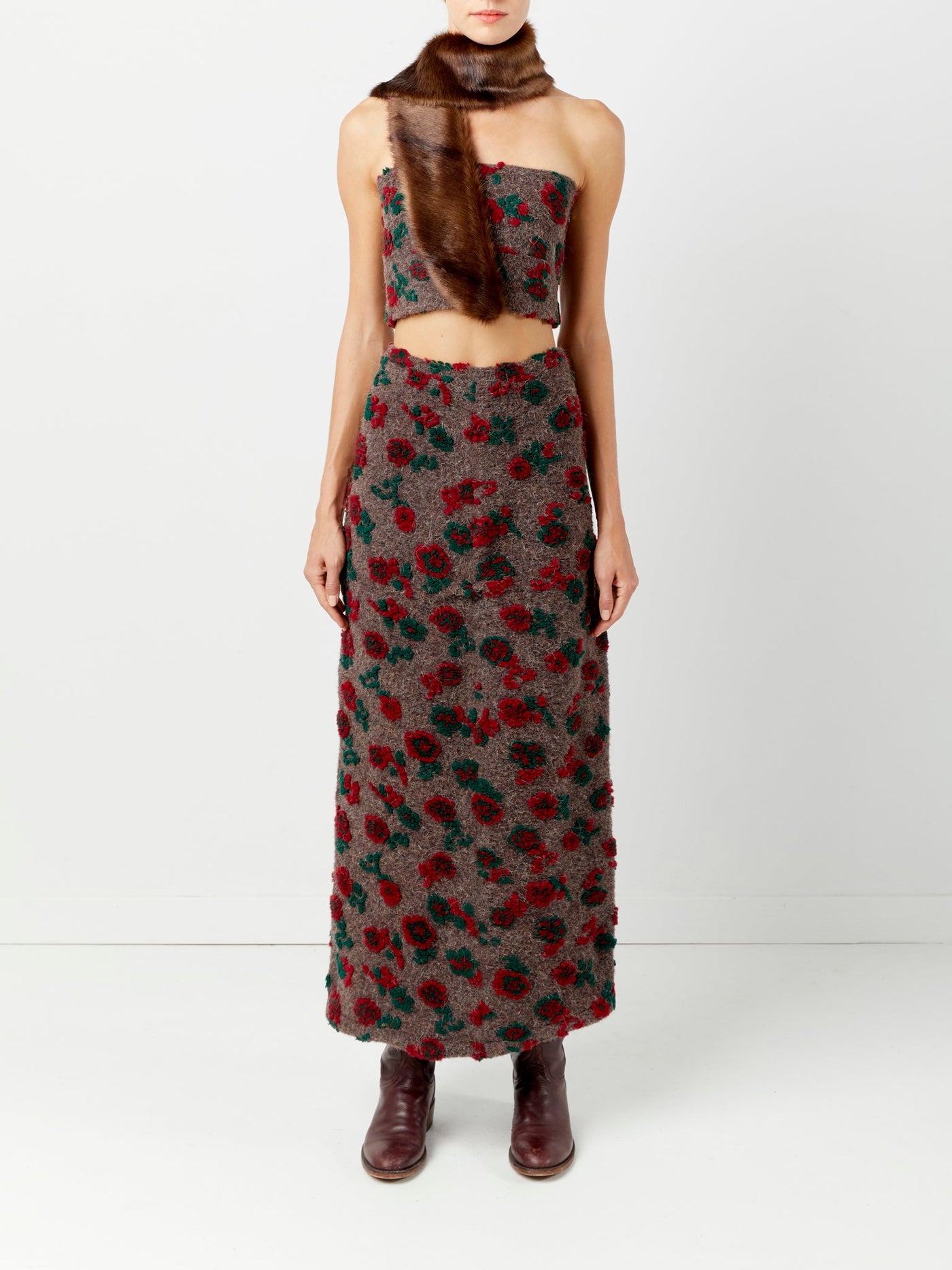 Floral Wool Straight Skirt