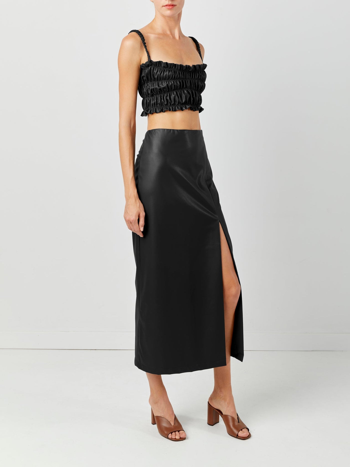 Side Slit Leather Skirt Black Side