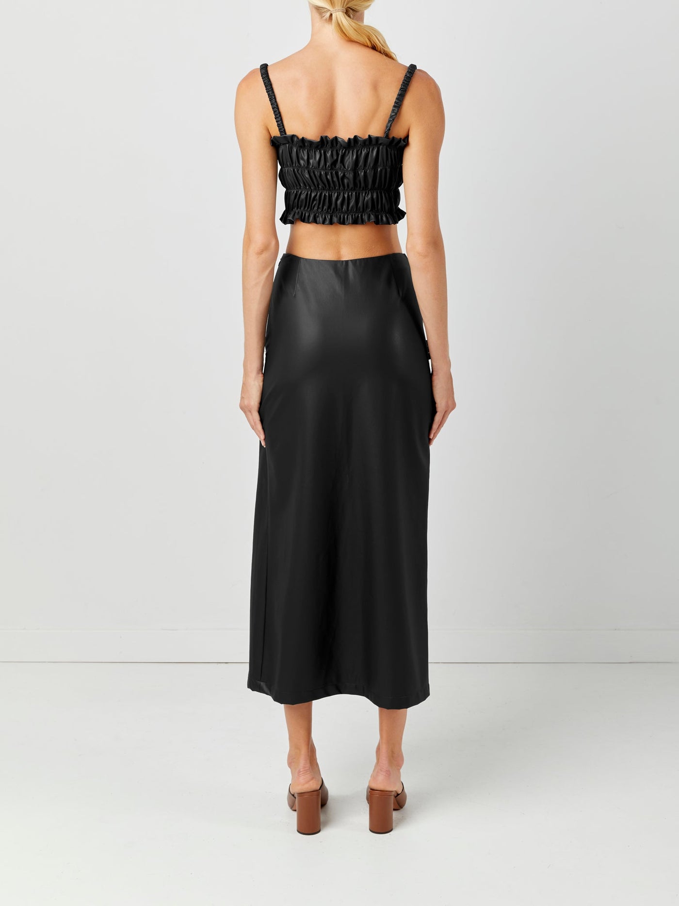 Side Slit Leather Skirt Black Back