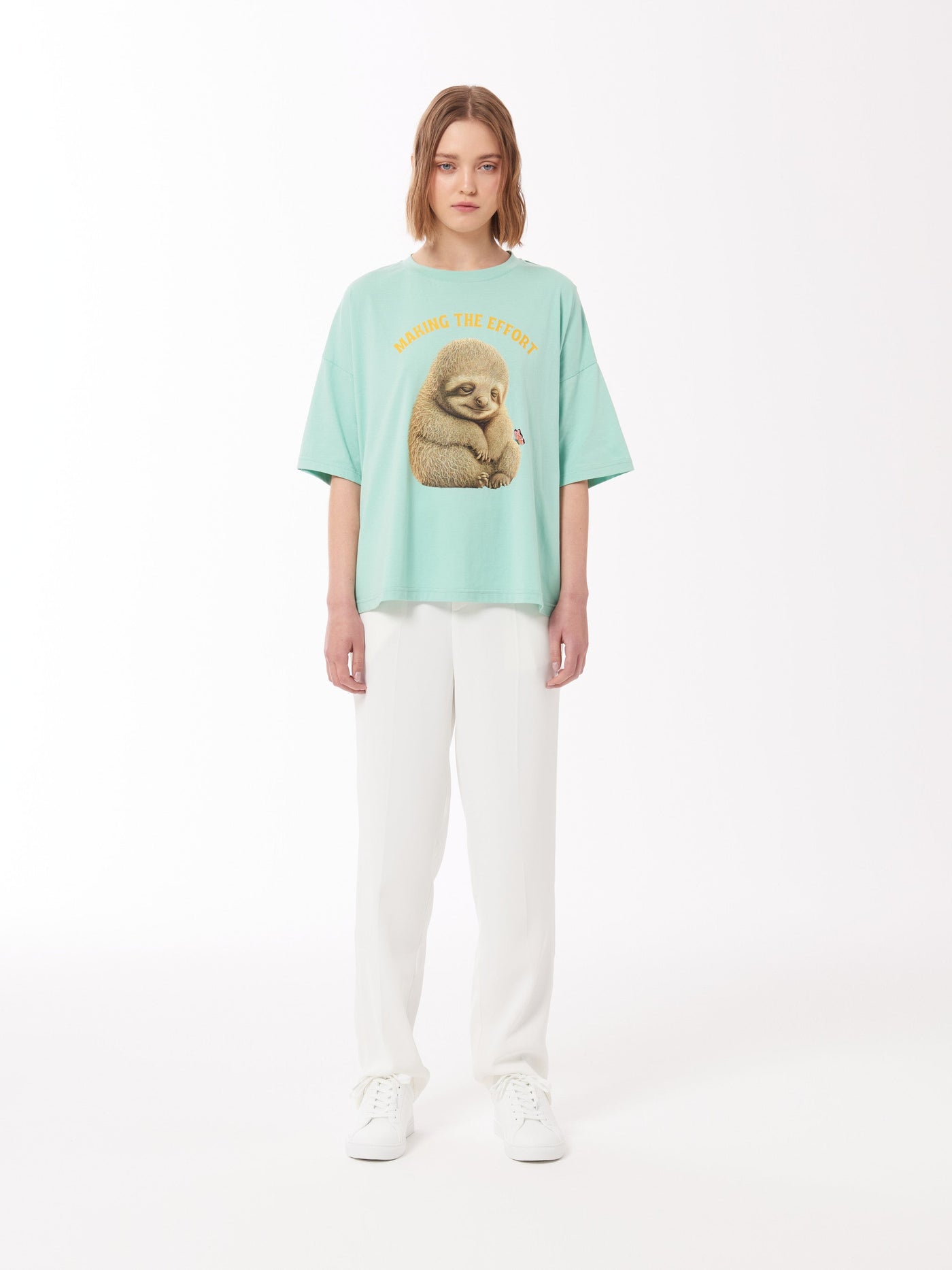 Sloth Print Unisex T-Shirt in Light Mint Green